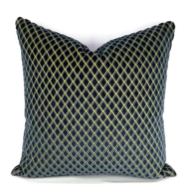 Navy Blue Diamond Cut Velvet Pillow Cover For Sale - Image 4 of 4