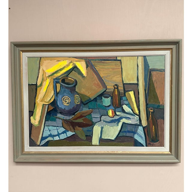 Martin Lindberg, Still Life with Jug and Bottles, 1951, Oil Painting on Panel, Framed For Sale - Image 10 of 18