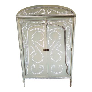 Vintage French Country Hand-Painted Armoire For Sale