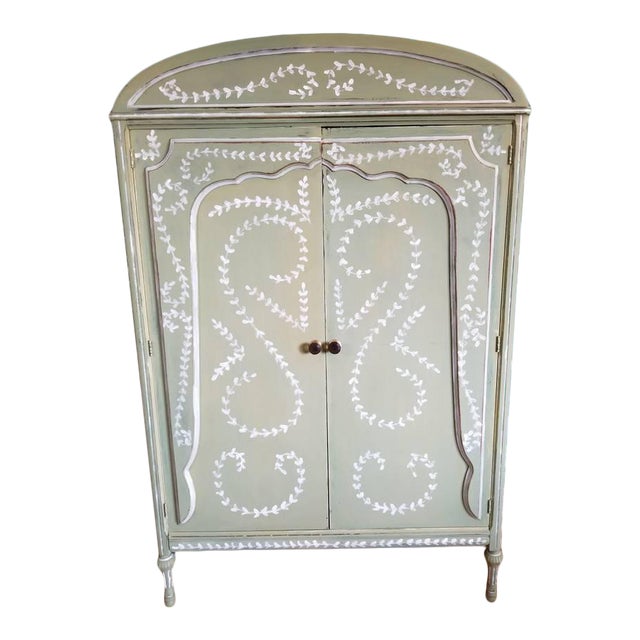 Vintage French Country Hand-Painted Armoire For Sale