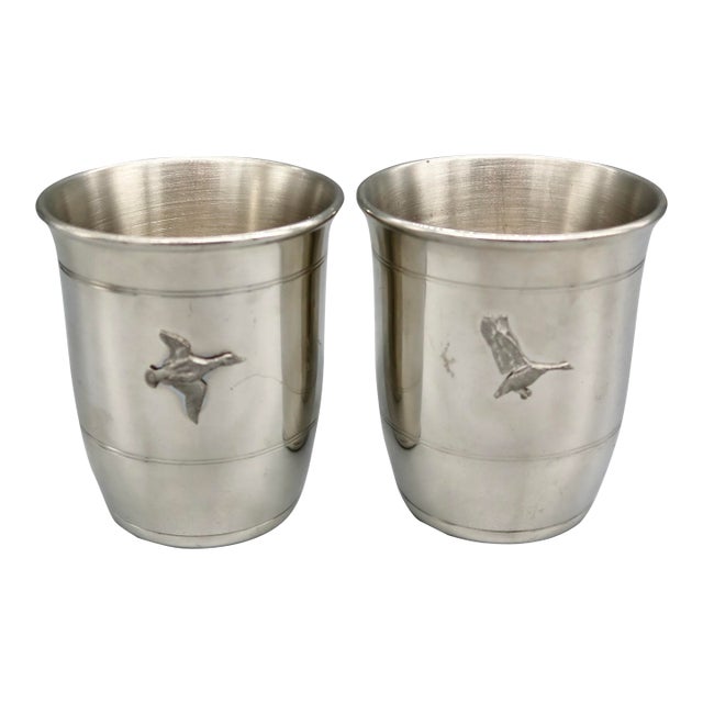 Salisbury Pewter "Waterfowl Edition" Chesapeake Bay Cups, Set of 2 — 1989 Limited Edition For Sale