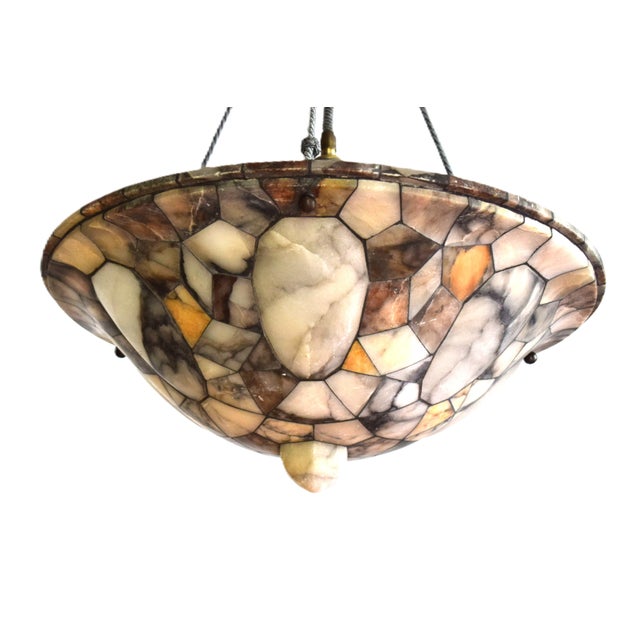 Brown Large Art Deco Alabaster Mosaic Ceiling Light, 1920s For Sale - Image 8 of 14