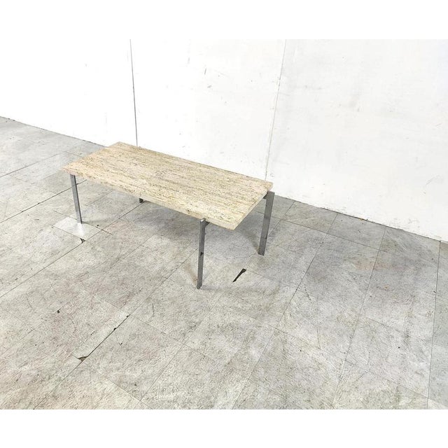 Vintage Travertine and Chrome Coffee Table, 1970s For Sale - Image 3 of 11