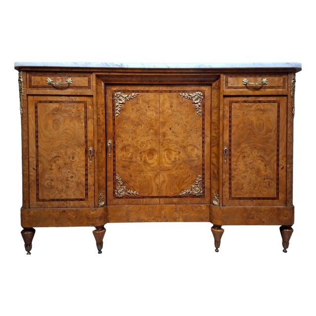 19th Century Enfilade Buffet in Burl and Marble For Sale