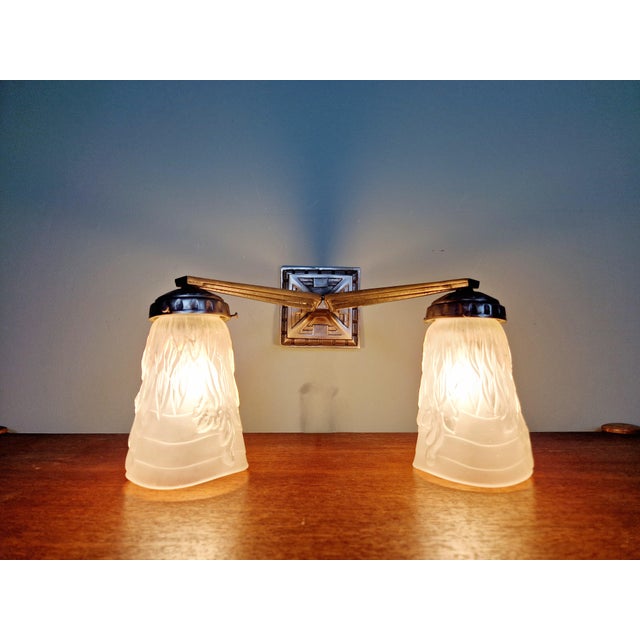 Art Deco Double Wall Light in Nickel-Plated Bronze, 1920s For Sale - Image 13 of 14