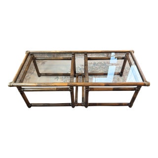 Vintage McGuire Rattan Coffee Table Glass Top For Sale