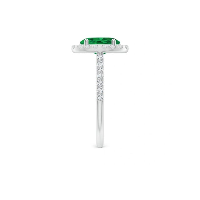 6x8mm Oval Cut Natural Emerald & 1 Ct Natural Diamond Halo Engagement Ring size 4.5 in 14 K white Gold Introducing a truly...