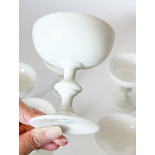 Vintage Portieux Vallerysthal French White Opaline Coupes, Set of 7 For Sale - Image 9 of 12