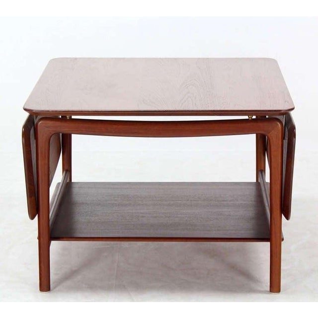 Danish Mid Century Modern Square Solid Teak Drop Leaf Coffee Side Table MINT! For Sale - Image 9 of 10