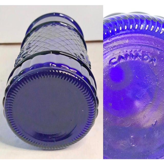 Vintage Cobalt Blue Glass Bottle Vase Lot of 3 Decorative Embossed Glass 12" For Sale - Image 9 of 11