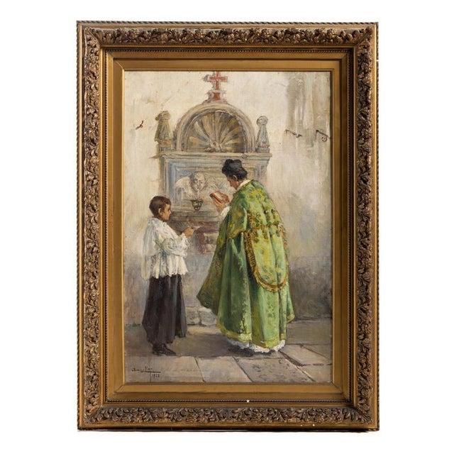 Acacio Lino, Scene Composition, 1928, Oil on Canvas For Sale - Image 6 of 6
