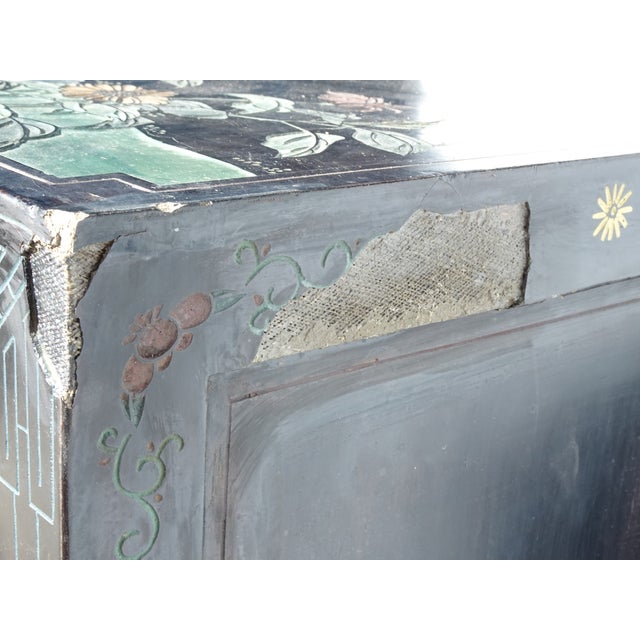 Vintage Oriental Asian Black Lacquer Cabinet Chinoiserie Side Table Signed Asis For Sale - Image 15 of 17