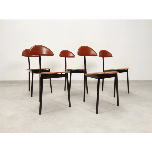 Postmodern Leather Tripod Chairs from Linea Veam, 1980s, Set of 5 For Sale - Image 3 of 18