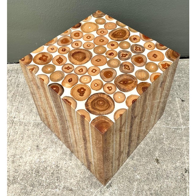 Wood Vintage Natural Wood Block Accent Table For Sale - Image 7 of 18