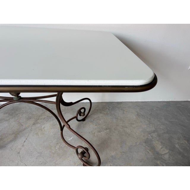1960’s French Hollywood Regency Metal & Brass Indoor/Outdoor Dining Table With White Composite Stone Top For Sale - Image 9 of 12
