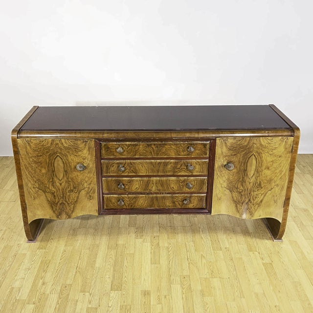 Wood Art Deco Sideboard in Walnut Burl by Lupparelli Cicli Foligno, 1930s For Sale - Image 7 of 9