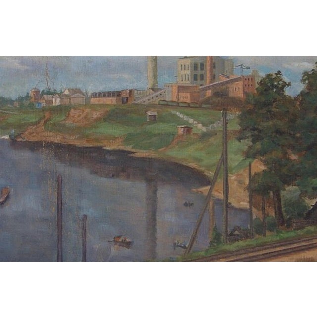 1970s Industrial Landscape Oil Painting, Ukrainian Art (60-93) For Sale - Image 4 of 6