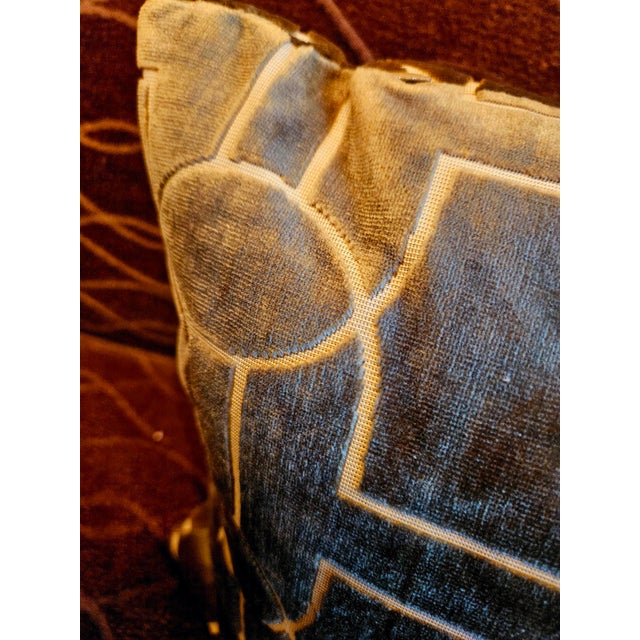 oblong olive green, clarence house cut velvet throwpillow,.knife edge/no welt, down+feather filling, hidden zipper, handmade