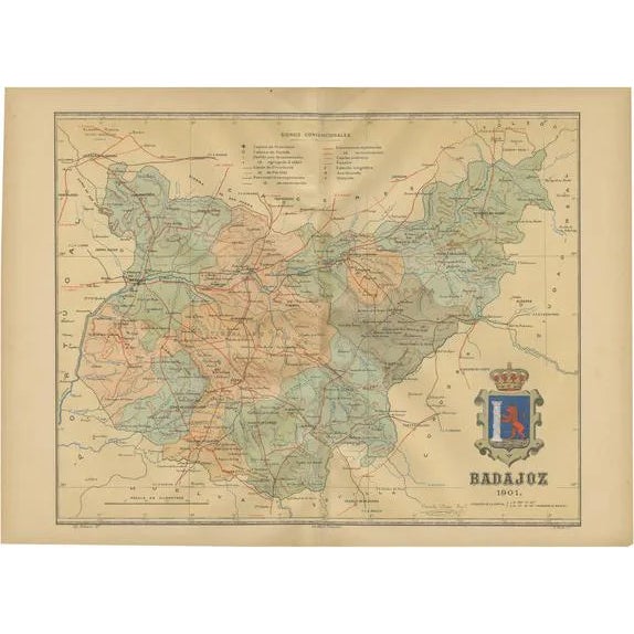 Map of Badajoz in Spain, 1901 For Sale