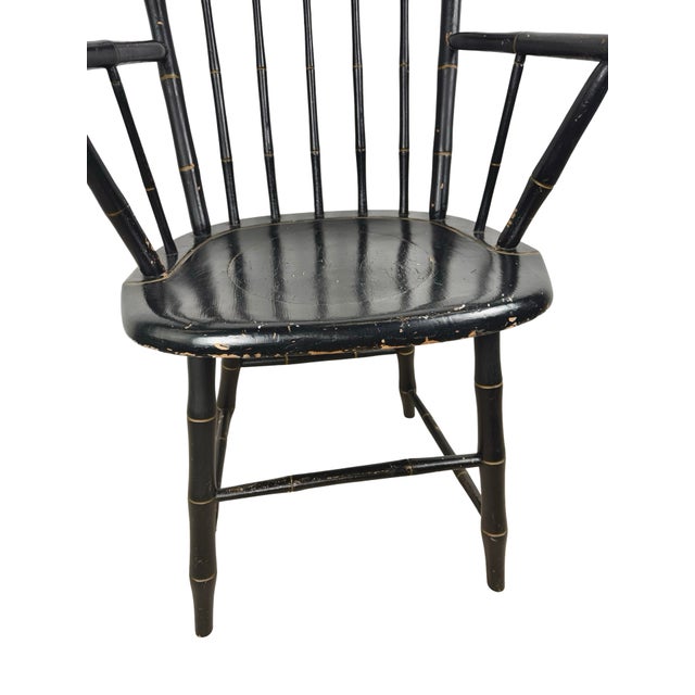 Vintage Black Painted Windsor-Style Armchair With Gold Pinstriping and Tablet Back For Sale - Image 12 of 12
