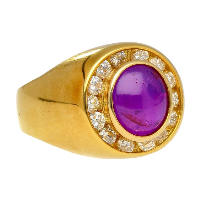 Contemporary GIA Certified No Heat 3.50 Carat Pink/Purple Star Sapphire and Diamond Dome Ring For Sale - Image 3 of 8