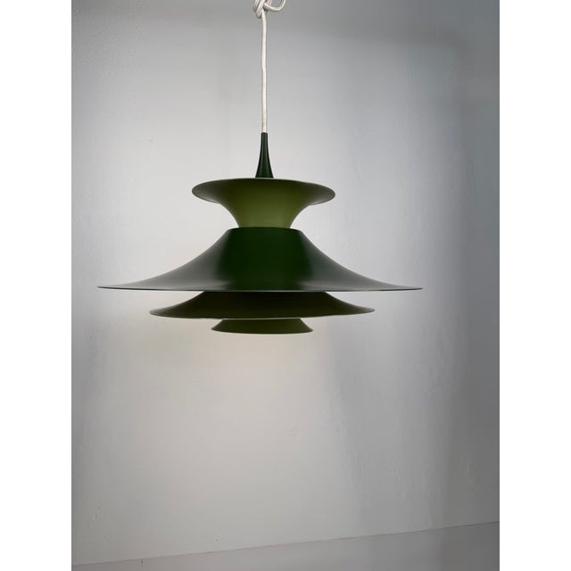 Radius Pendant Lamp in Dark Green by Erik Balslev for Fog & Mørup, Denmark, 1970s, in Very Good conditions. Designed 1970...