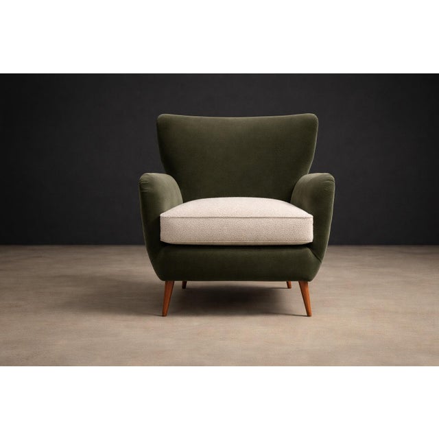 Armchairs with Pouf in Caviúna Wood, Mohair & Bouclé by Carlo Hauner, Brazil, 1950s — Lot 209D For Sale - Image 12 of 17