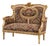 French-Style Damask Sofa – Ornate Gold Leaf Frame With Floral Carved Details For Sale