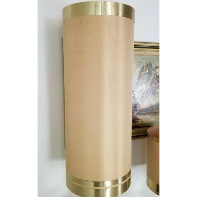 1970s Large 61" Vintage Mid Century Modern Floor or Table Lamp With Brass Wrapped Shade For Sale - Image 5 of 10