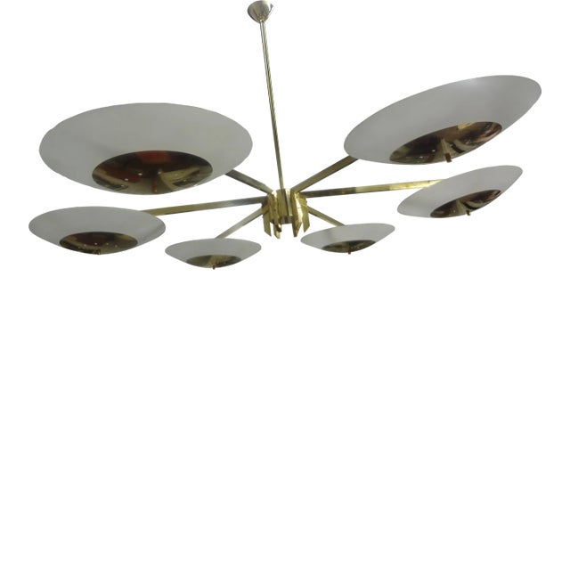 1980s Italian Brass and Glass Chandelier Attributed to Stilnovo For Sale