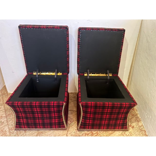 Custom Ralph Lauren Plaid Storage Ottomans -a Pair For Sale - Image 11 of 11