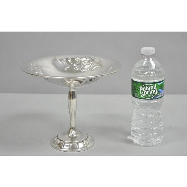 Antique Victorian Floral Repousse WMA Rogers Silver Plated Footed Compote Dish. Circa Mid 20th Century. Measurements: 6.5"...