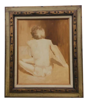 Mid 20th Century Figurative Female Nude Acrylic Painting, Framed.