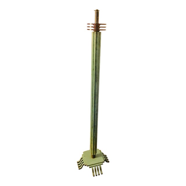 1930s Streamline Moderne Verdigris Bronze & Glass Floor Lamp Frame For Sale