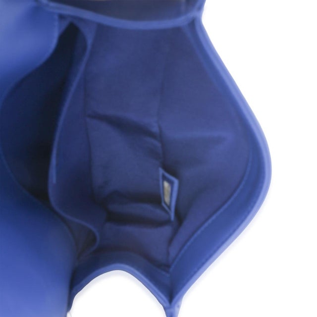 Blue Lambskin Chevron Quilted Small Boy Bag For Sale - Image 9 of 9
