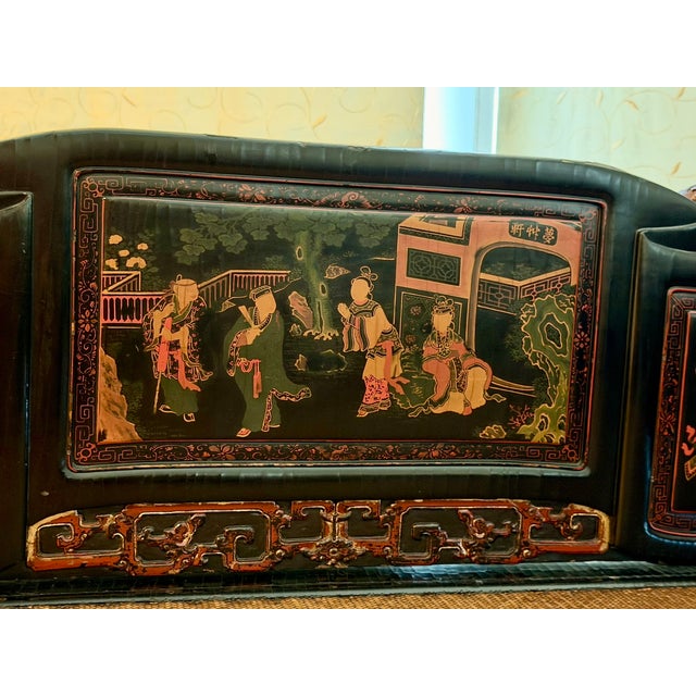 Wood Antique Chinese Qing Dynasty Carved & Lacquered Louhan Daybed For Sale - Image 7 of 17