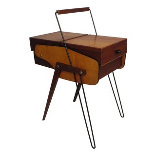 Vintage Foldable Sewing Box with Slanted Legs, 1950s For Sale