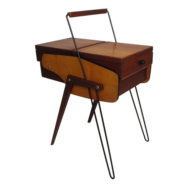 Vintage Foldable Sewing Box with Slanted Legs, 1950s For Sale