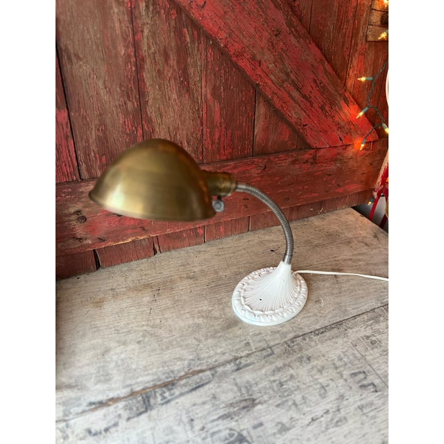 Vintage Adjustable Brass & Cast Iron Gooseneck Desk Lamp For Sale In Kansas City - Image 6 of 16