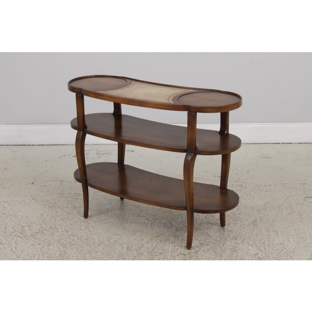 Baker Furniture Company Pair of Baker Three-Tier Leather Top Stands For Sale - Image 4 of 14