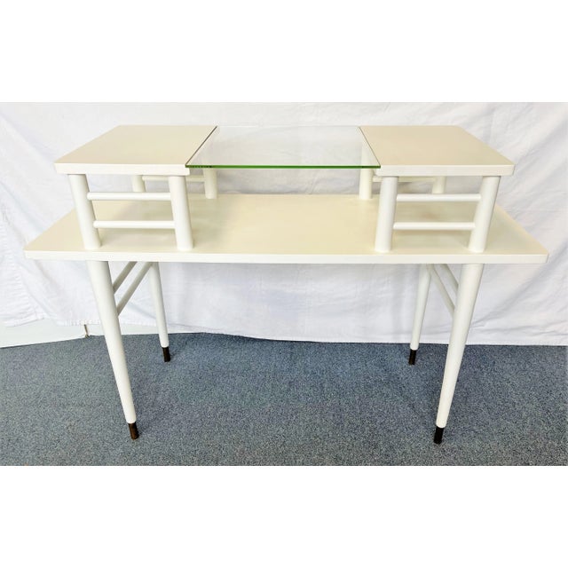 Mid-Century Modern Raised Shelf Vanity/ Desk With Brass Feet For Sale In West Palm - Image 6 of 12