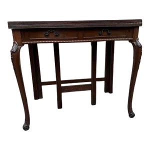 Early 20th Century Antique Rococo Style Mahogany Carved Game Table With 2 Leaves