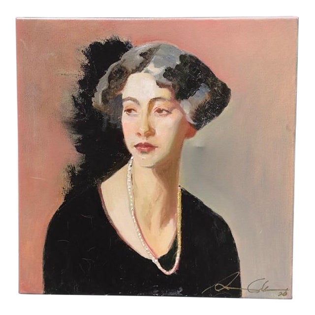 Lady in Pearls, an Oil Painting by Susan Cohen For Sale
