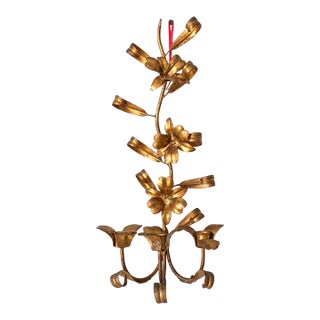 Vintage Italian Florentine Gilt Tole 3 Arm Candle Sconce For Sale