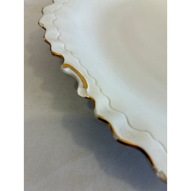 Ceramic Vintage Italian White Oval Serving Platter With Gold Trim Scalloped Edge For Sale - Image 7 of 11