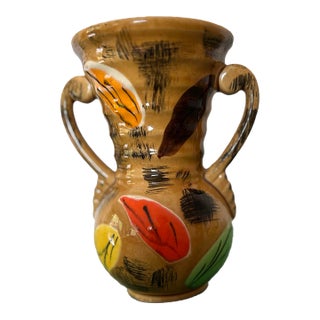 1960s Mid-Century French Country Le Poët-Laval Ceramic Leaf Amphora Vase For Sale