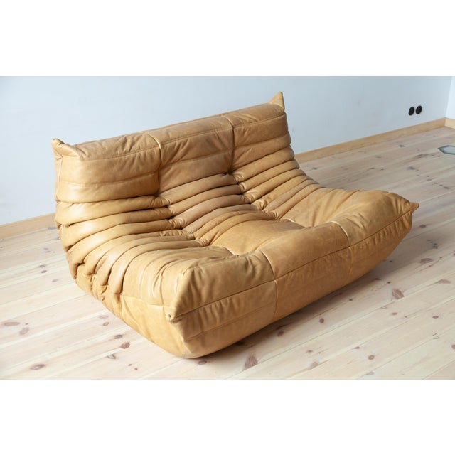 1970s Togo Set in Camel Leather, 1970s, Set of 5 For Sale - Image 5 of 13