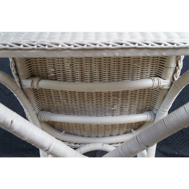 Late 20th Century 2 Wicker White Painted Boho Chic Cottage Farmhouse Patio Armchairs For Sale - Image 10 of 11