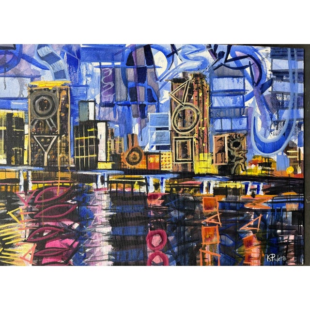 Contemporary Miami Lights and Locomotion Painting by Kent Paulette Original Acrylic on Canvas For Sale - Image 3 of 7