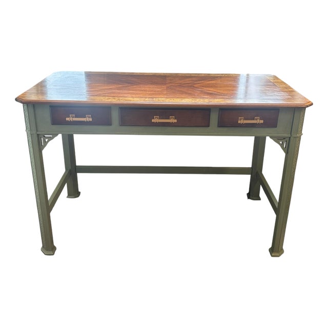 Custom Refinished Hand-Painted 3-Drawer Writing Desk For Sale